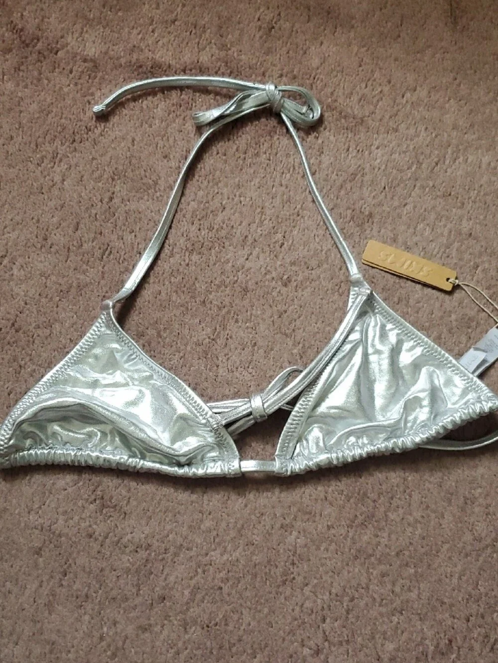 SKIMS Metallic Silver Triangle Bikini Top